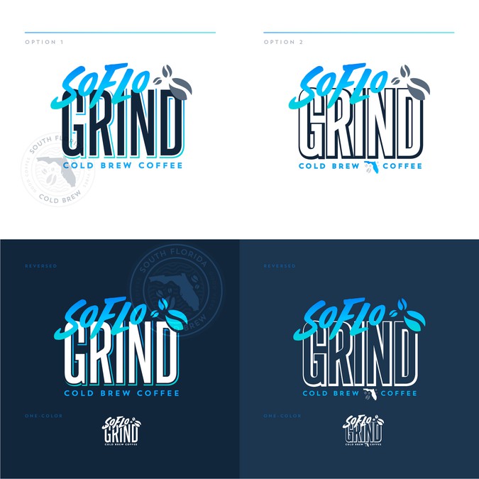 Super cool cold brew coffee logo with a touch of South Florida. Logo design contest