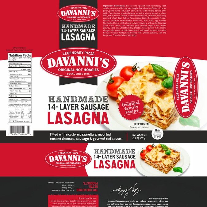 We need a major upgrade to our Retail Lasagna Packaging! Product