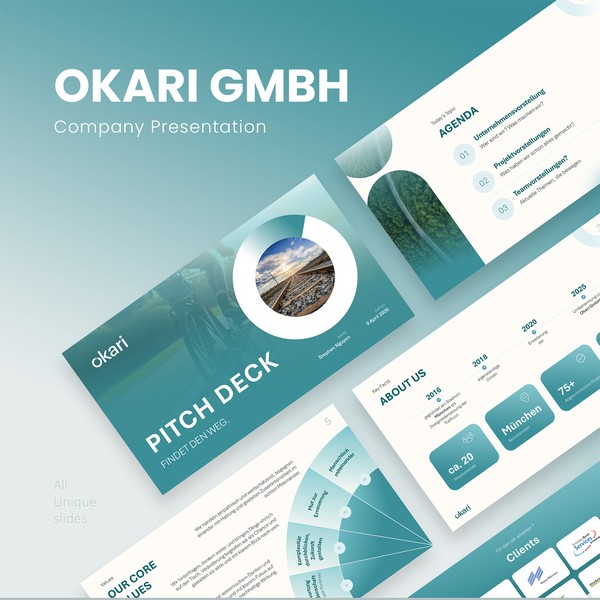 Design by Graph Zoon titled "Okari GmbH Mobility & Transport Consulting Company Professional Presentation Design"