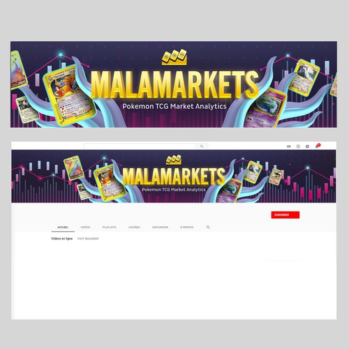 Design a Youtube banner for a channel that focuses on Pokemon trading card market analytics!! Design by Y_Designs