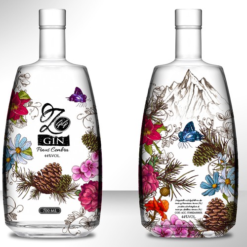 Gin Bottle & packaging design + merchandising Design by Jdodo