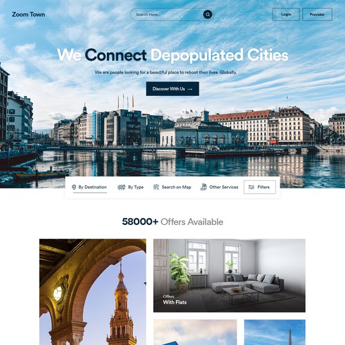 Design a global website connecting beautiful towns and people who could have want to live there. Design by unbox.style⚡️