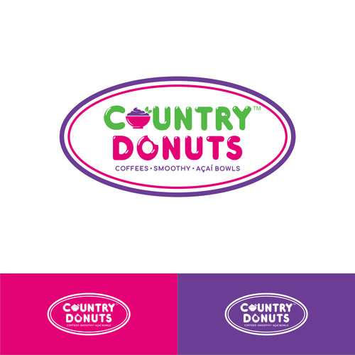 We need a modern exciting logo to encompasses our Name Country Donuts Coffee smoothy bowls Design by crapit