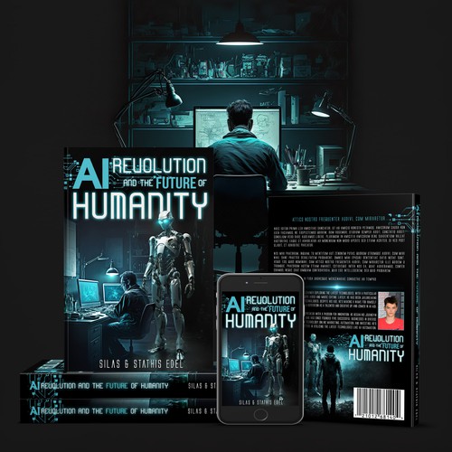 Futuristic AI Book Cover - AI vs Humans/Dark Design by Rafido