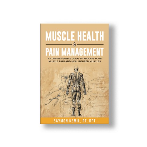 Book cover with a drawing images of the human anatomy combining muscles and bone structure. Design by Aziel Design