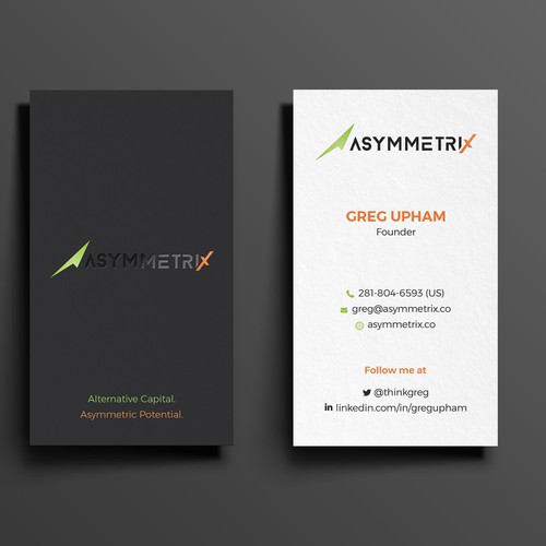 Design a cool, edgey but sophisticated business card for an alternative investment firm. Design von TanLearn