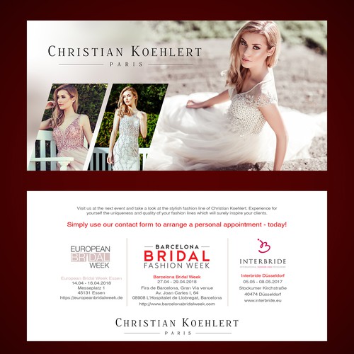 Flyer design for evening dress label needed to invite our customers to Exhibitions Design by dezignedge*