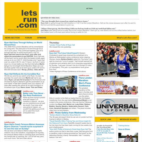 LetsRun.com Homepage Re-Design/Cleanup Diseño de vake