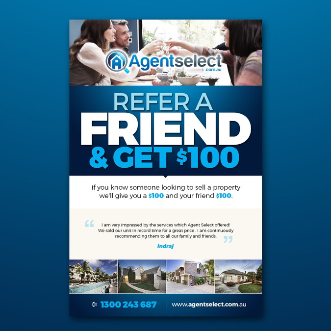 Design a "Refer a friend" campaign flyer for a real estate agency Postcard, flyer or print contest