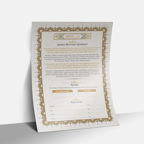 Design Design A Beautiful Islamic Marriage Agreement Document Template di G-r-a-p-h▼