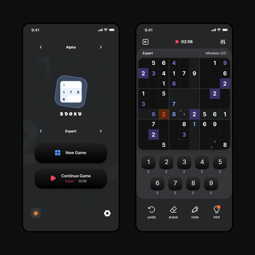Elegant Sudoku game app design Design by Graphic Human