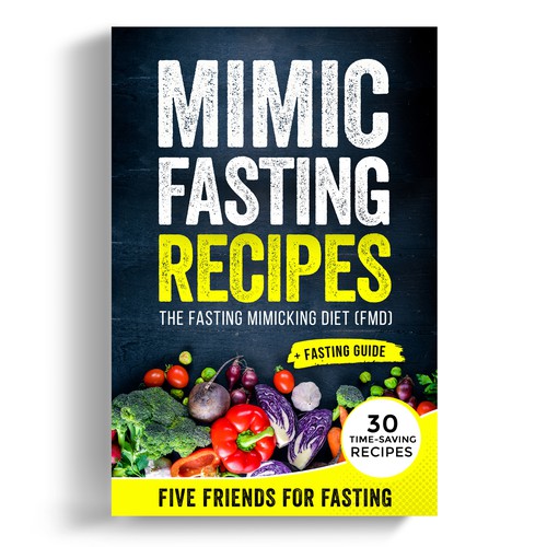 Design a fancy cover+basic layout for an e-book-based recipe book for the new fasting technique FMD Diseño de iDea Signs