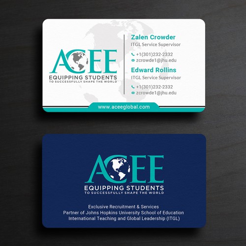 Design ACEE's new business card to show the partnership with JHU ITGL program por Roni_