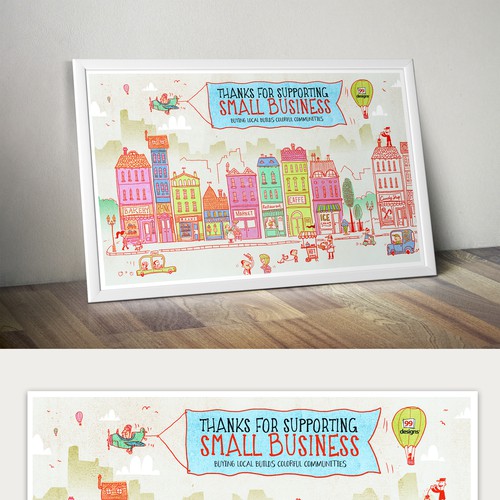 Design a fun, happy illustration of a small town for 99designs! Design by Pinch Studio