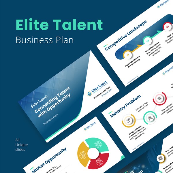 Design by Graph Zoon titled "Elite Talent Business Plan Presentation"