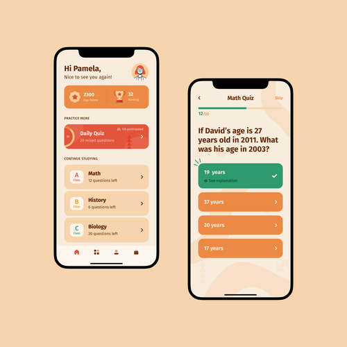 Design 2 screens for a Quiz App Design por Erdem Kirmitci