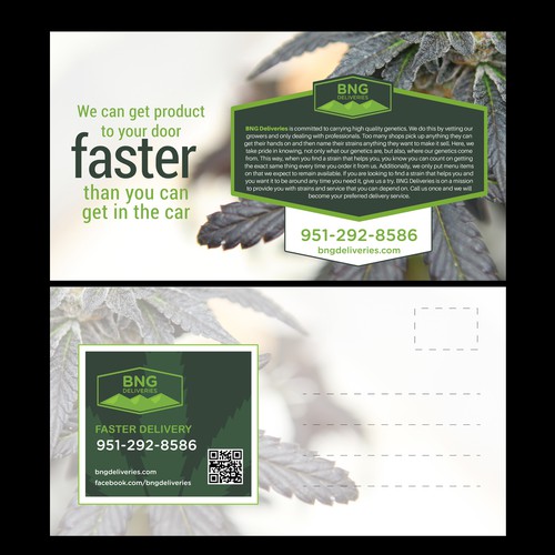 Marijuana delivery needs a clean postcard mailer and a professional refrigerator design