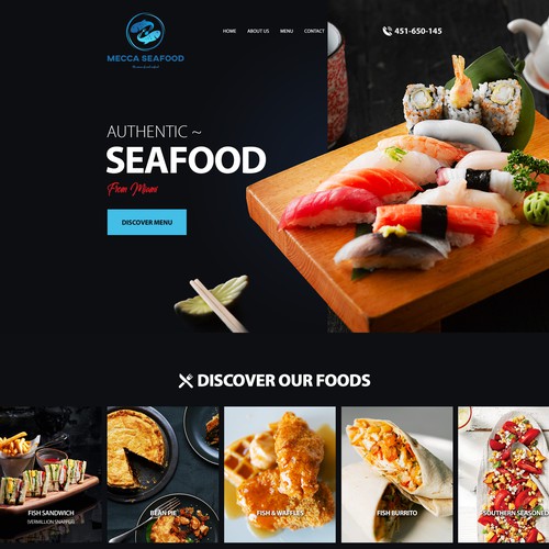 Miami Soul Seafood Restaurant Concept 1 Page Only Design by Dream State IT