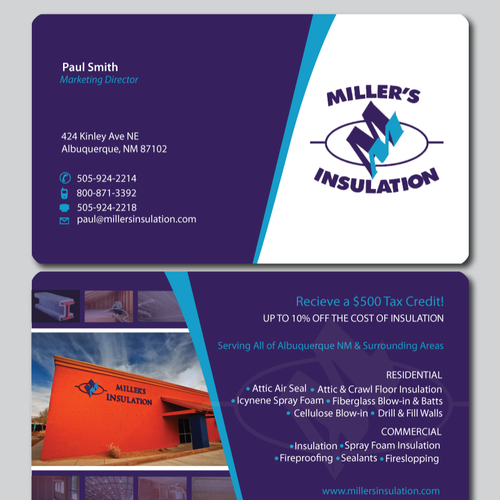Design di Business card design for Miller's Insulation di cheene