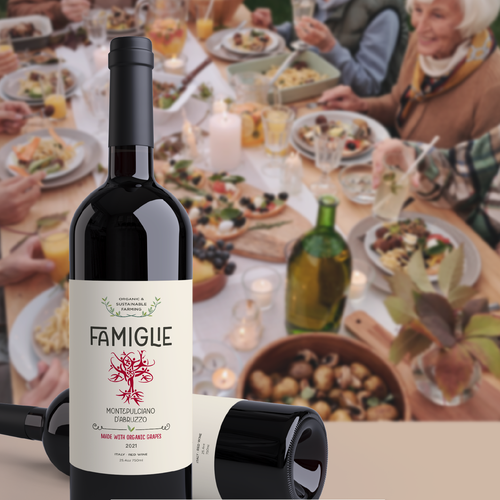 Famiglie Sustainable orgnaic label/wine - use the family tree logo on the old lable Design by tais.designedthis