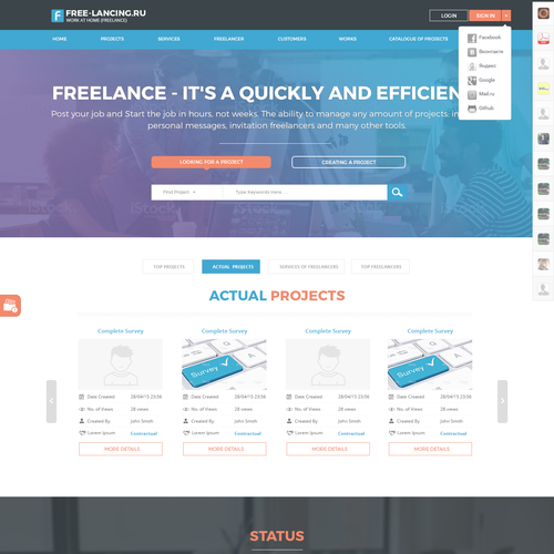 Design vincitore del contest "Redesign of homepage Free-Lancing.ru"