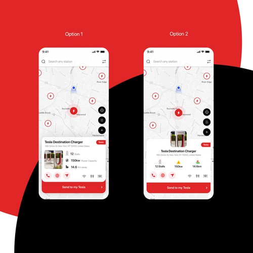 Tesla App to localise charging point on a map Design by Uzeir Mansuri