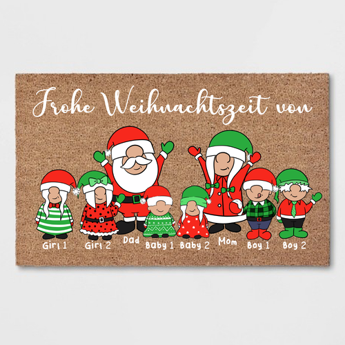 Christmas themed doormat with the family of Santa Clause Design by rjo.studio