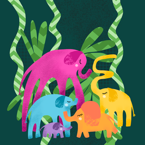 The Elephants Dance Party - Fun, bright and quirky kids book illustration Design by Nadya Nadya