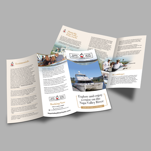 Tri-fold brochure for Napa Valley Wine Yacht tours Design by Adi Azudin