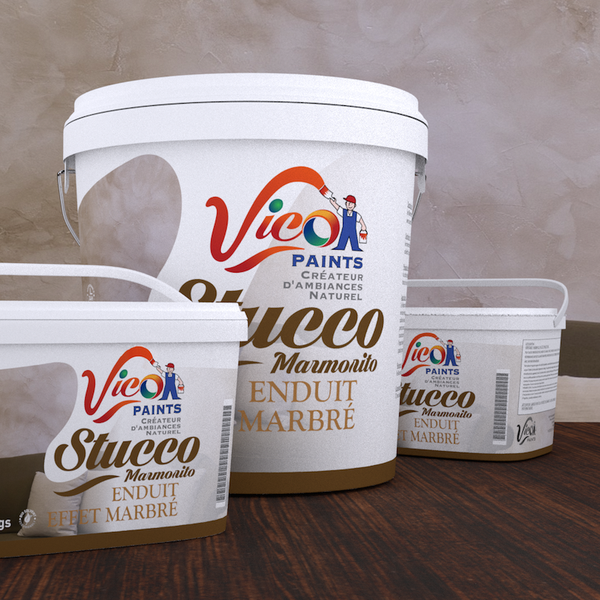 Label design previewed in 3D product packages.