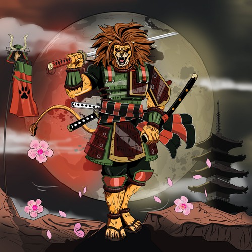 Manga style samurai lion illustration Design by Artist86