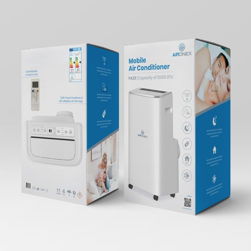 Design a stunning high end retail packaging for our portable airconditioner Design by ateiluj