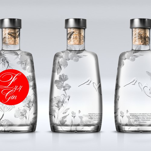 Gin Bottle & packaging design + merchandising Design by bcra
