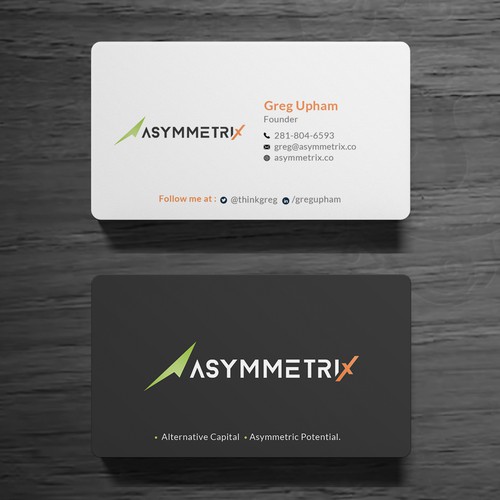 Design a cool, edgey but sophisticated business card for an alternative investment firm. Design von Roni_