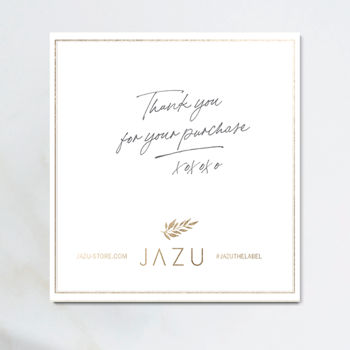 Thank you note for jewellery brand. Design by green in blue