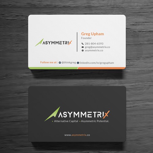 Design a cool, edgey but sophisticated business card for an alternative investment firm. Design von Roni_