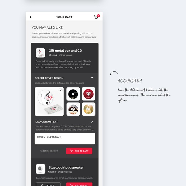 Upselling page - mobile version