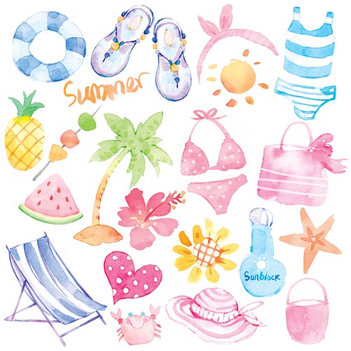 【Summer+See-Through】Emoticon Stickers/Stamp Sets for Stylish Photo Editing App/【夏っぽいシースルースタンプ募集☆】オシャレなコラージュアプリで利用★スタンプ素材