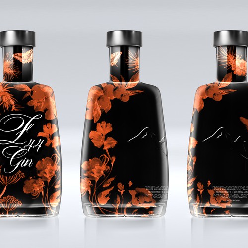 Gin Bottle & packaging design + merchandising Design by bcra