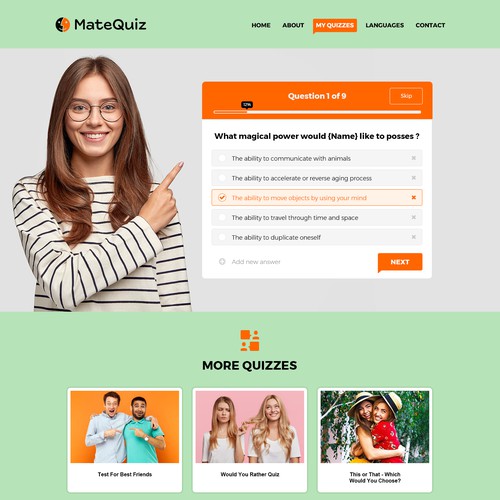 Redesign of a very popular quiz site (MateQuiz.com) Diseño de Habisoft ( ͡° ͜ʖ ͡°)
