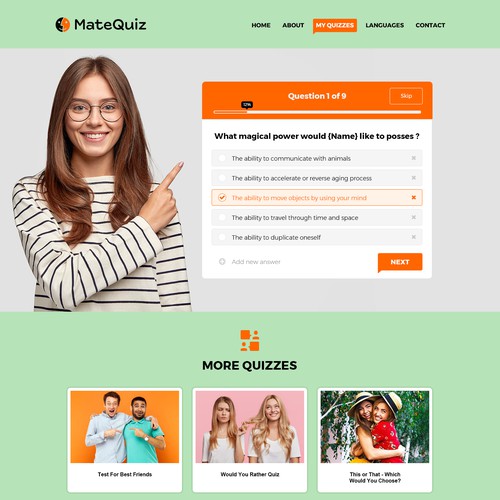 Redesign of a very popular quiz site (MateQuiz.com) Design by Habisoft ( ͡° ͜ʖ ͡°)