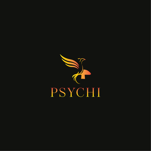 Psychi - a golden Phoenix and wild psilocybin mushrooms Design by red lapis