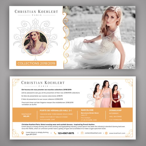 Flyer design for evening dress label needed to invite our customers to Exhibitions Design by idea@Dotcom