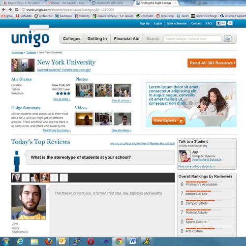 Banner ad for Unigo's College page (e.g. www.unigo.com/nyu) Réalisé par auti