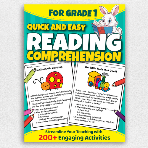BOOK COVER: Grade 1 Reading Comprehension - Professional Workbook for Kids Design by Design Republik