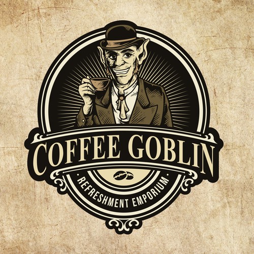 Coffee Goblin! Design a vintage coffee logo with steampunk style for coffee bag label/website/merch-ontwerp door brightoneart