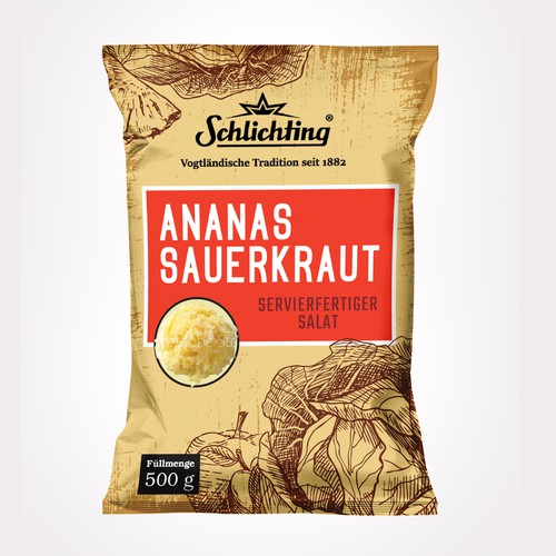 Diseño de Stayin alife - Refresh an old fashion package for Salad with Sauerkraut, Pineapple and Apple de Jena-288