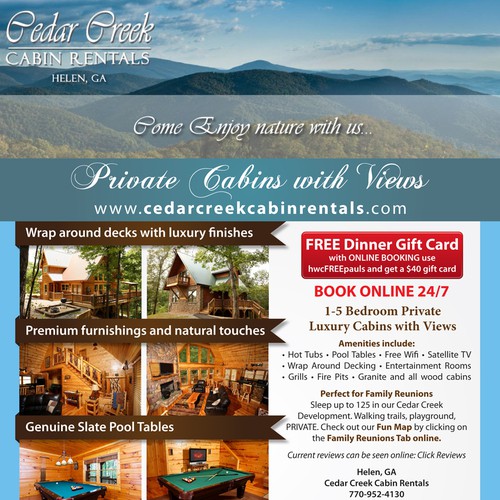 Cedar Creek Cabin Rentals Needs A New Print Or Packaging Design