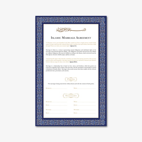 Design A Beautiful Islamic Marriage Agreement Document Template Postcard Flyer Or Print Contest 99designs