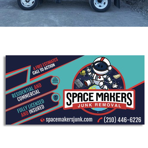 Fun and Catchy Junk Removal Service Truck Wrap - Space Theme Design by GrApHiC cReAtIoN™